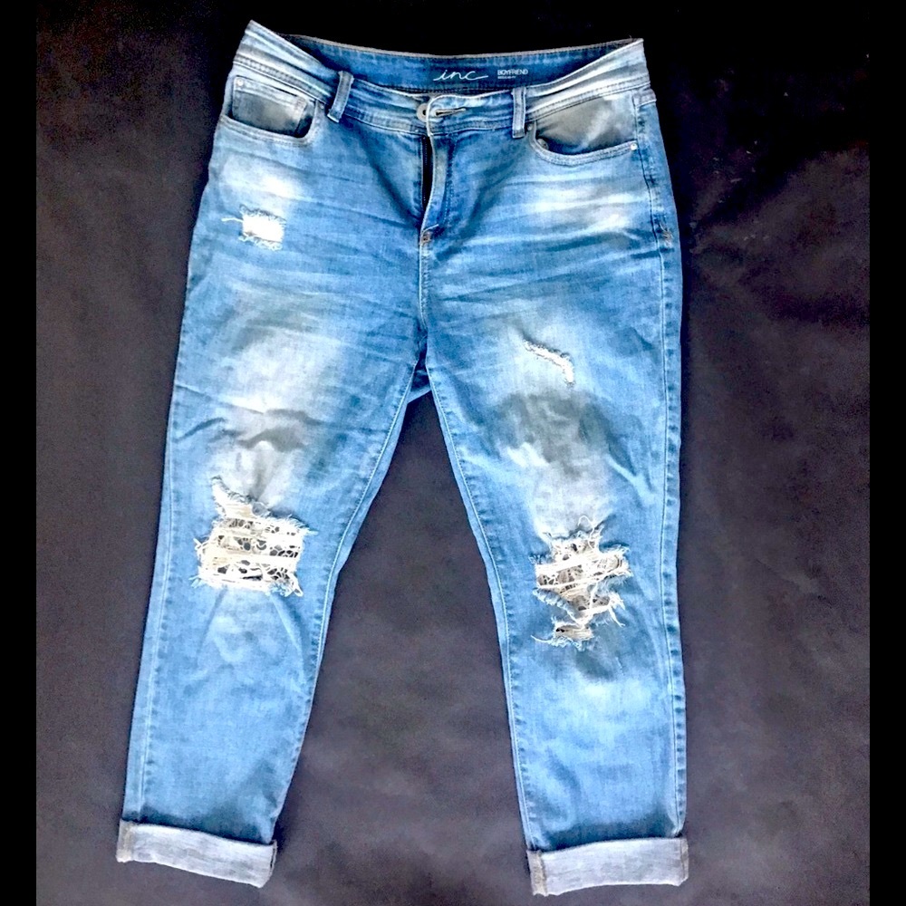 INC Curvyfit Ripped Boyfriend Jeans